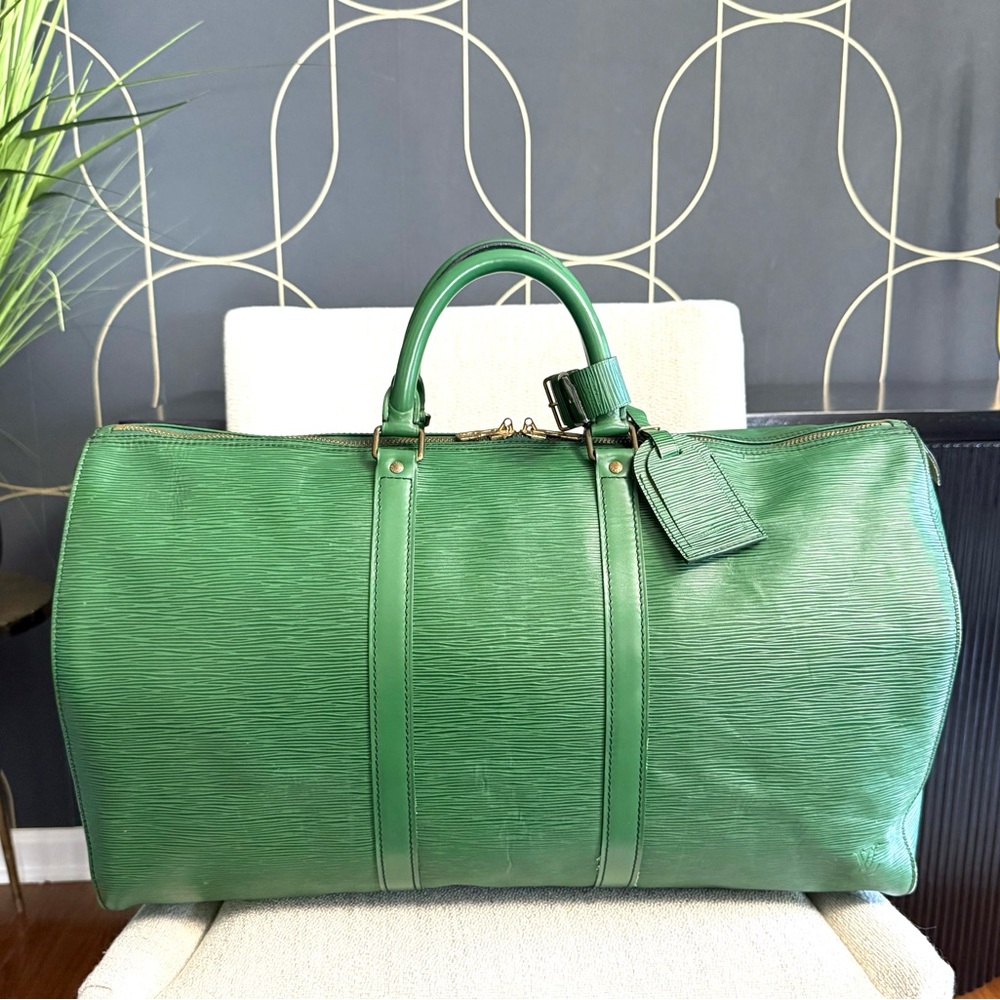 Authentic Louis Vuitton unisex Keepall 50 travel bag M42964 green Epi leather